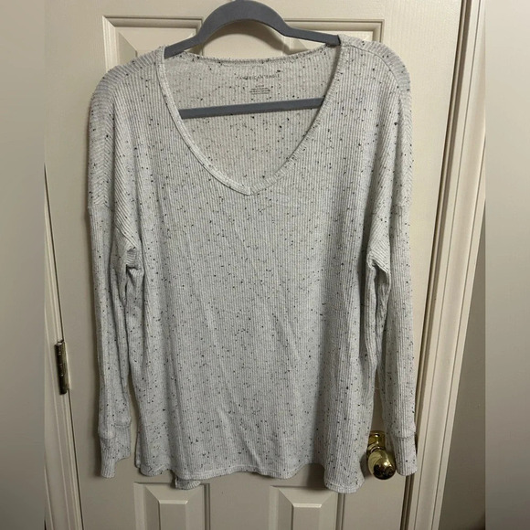 American Eagle Speckled Pullover V-neck Top Oversized Small - Picture 1 of 4